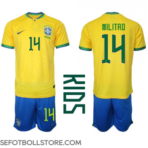 Brasilien Eder Militao #14 Replika babykläder Hemmaställ Barn VM 2022 Kortärmad (+ korta byxor)